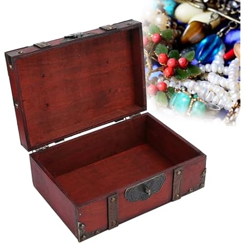 Cornesty Vintage Wooden Storage Box Decorative Treasure Jewelry Chest with Lock for Home Vintage Decor (6282-2301GK10-Retro Desktop Storage) Cover