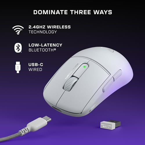 Image of Turtle Beach Burst II Air Wireless Gaming Mouse - 47g Ultra Lightweight, Optical Switches, 26000 DPI Optical Sensor, 120-hour Rechargeable Battery, Symmetrical Design, Bluetooth, USB-C Cable - White