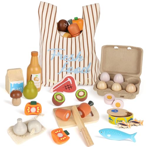 Comida brinquedo de madeira, brinquedos de frutas e legumes, acessórios de cozinha brinquedos, acessórios de cozinha infantil, conjunto de papéis para crianças 3, presentes de Natal para meninos e