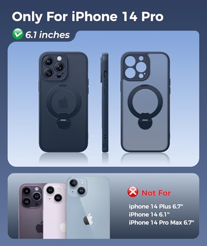 Image of FNTCASE for iPhone 14 Pro Case: [360 Spin Magnetic Stand] [Compatible with Magsafe] [Screen Protector] Translucent Matte Military Grade Shockproof Full Camera Protective Phone Cover - Deep Blue