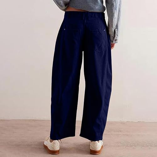 Barrel Pants Women High Waisted Wide Leg Corduroy Pants Casual Loose Button Down Vintage Work Trousers with Pockets3