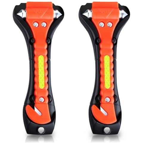 WONDER POINT Car Window Breaker, Safety Hammer - Emergency Escape Tool, Window Breaker Seatbelt Cutter, Life Saving Survival Kit With Light Reflective Tape(2-Pack) Cover