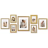Americanflat Set of 7 Vintage Gold Frames with Polished Clear Glass - Gallery Wall Frame Set with One 11x14 Frame, Two 8x10 Frames, and Four 5x7 Frames - Antique Frames for Tabletop or Wall Display