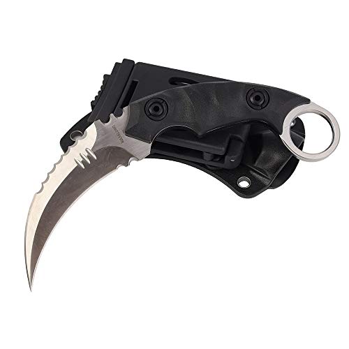 Image of MASALONG Outdoor Survival claw Tactical teeth Knife Double edged sharp Fixed Blade Knife With Sheath (5CR Sand light Black handle)