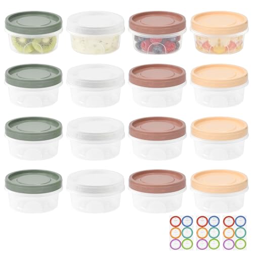 LANSKYLAN 16 Pezzi Piccoli Contenitori Ermetici per Alimenti 300ML Contenitori per Congelatore con Coperchio ed Etichette Riutilizzabili Barattoli Impilabili per Alimenti per Salse Insalate Snack