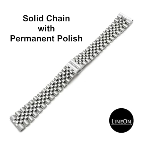 Image of Stainless Steel Jubilee Watch Metal Strap Chain Replacement Bracelet with Butterfly Push Button Clasp, Adjustable Links, Premium Finish, Permanent Polish For Premium Watches ( Adjustable Tools and Pins Include )