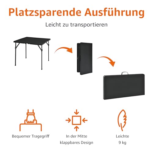 Amazon Basics Klapptisch, quadratisch, mit Tragegriff, für drinnen und draußen, tragbar, leicht, Reisetisch, Picknick, Camping, Schwarz, 86,1 x 86,1 x 73,9 cm – Bild 4