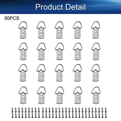 Image of D Ring Picture Hangers 42mm x 11mm Hardware Assortment Kit, for Home Decoration Hanging Clock Paintings Artwork Creative Picture Frame Photo Hanging Solutions Silver Tone 50pcs