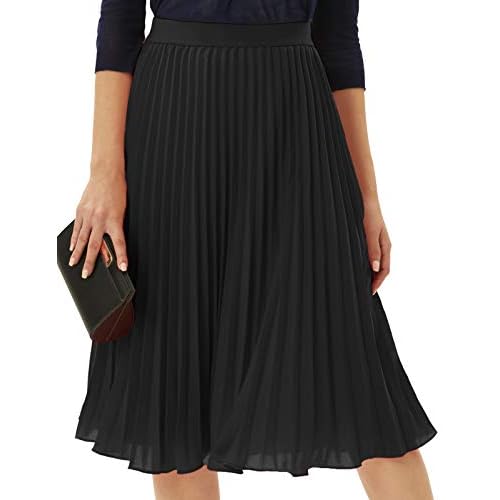 GRACE KARIN Women High Elastic Waist Pleated Chiffon Skirt Midi Swing A-line Skirts