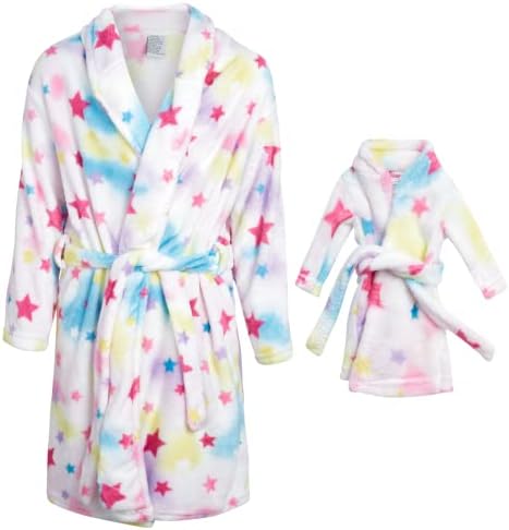 BFF & Me Girls' Bathrobe - Tie Dye Fleece Robe and Matching Robe for Doll (Size: 4-12), Size 10/12, Tie Dye Stars