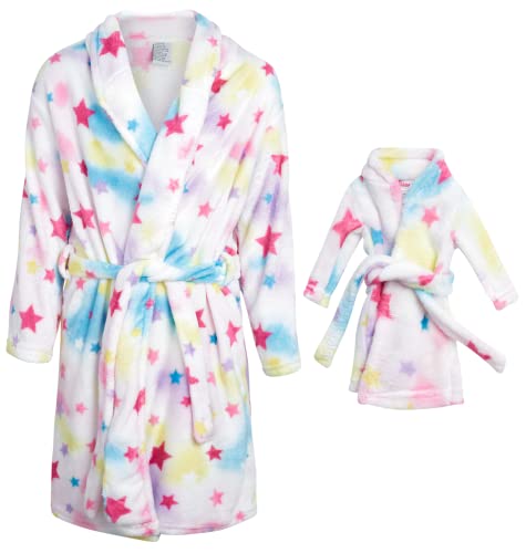 Bff & Me Girls' Bathrobe - Tie Dye Fleece Robe And Matching Robe For Doll (Size: 4-12), Size 10/12, Tie Dye Stars #TOP25