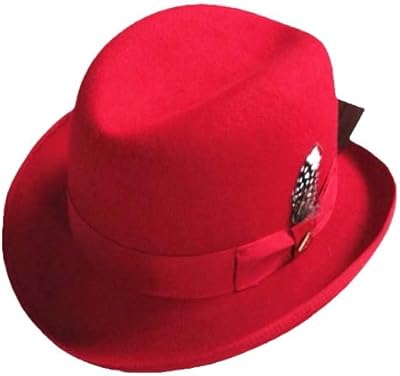 Classic Wool Felt Homburg Godfather Fedora Bowler Hat for Men Women Red M