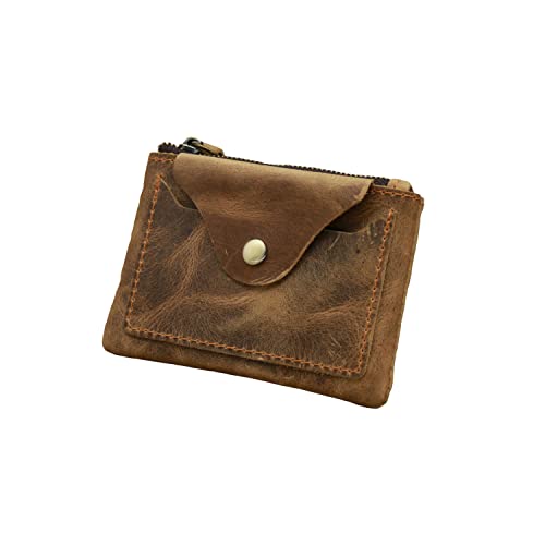 Genuine Leather Coin Purse Pouch - Coin Organizer purse -Change Holder- Small Wallet with Snap Closure -Leather Zipper Storage Bag for Men and Women