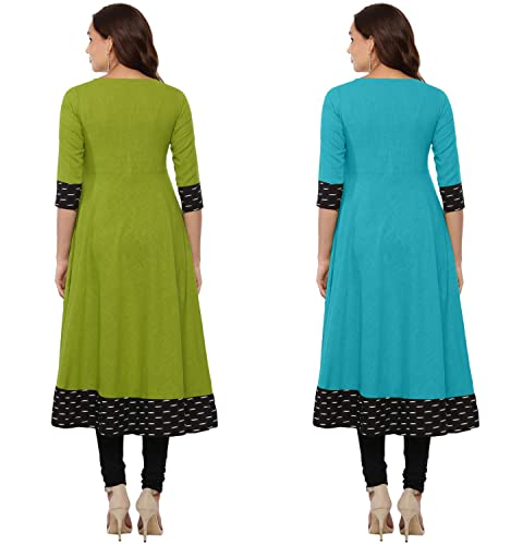 Image of NATEK Cotton Anarkali Printed Border Kurtis for Women Combo Pack of 2