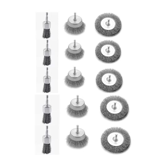 Image of 15-Pack Carbon Steel Wire Wheel Brush Set with 1 /4-Inch Hex Shank, for Rust Removal, Corrosion, Scrub Surfaces