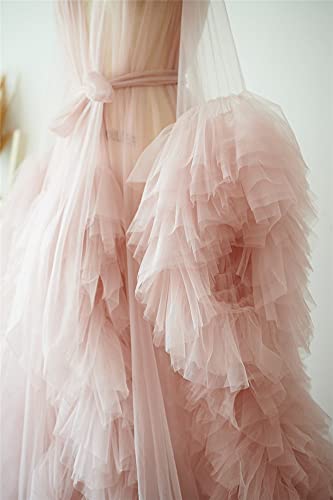 Image of BATHGOWN Sexy Illusion Long Lingerie Tulle Robe Nightgown Bathrobe Sleepwear Bridal Robe Wedding Scarf