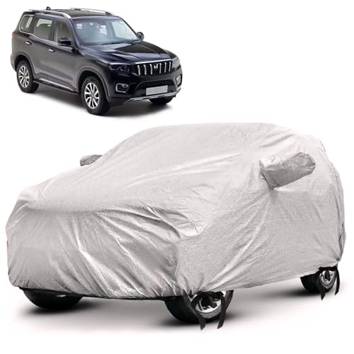 Image of SENSI Waterproof, UV Protection Car Cover for Mahindra Scorpio-N (New Version) with Mirror Pockets & 4 Tyre Belts-Windproof,3-Layer Stitched, Cover-Protects Against Dust,Sun & Rain