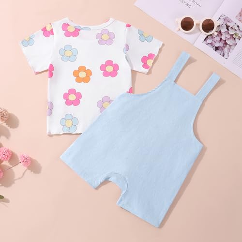 Toddler Baby Girls Summer Clothes Floral T-Shirt Top Bib Suspender Overall Shorts Set 2Pcs Infant Outfits 1-5T3