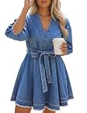 BISUAL Womens Denim Dress Casual Jean Dress Loose Fit Slim Denim Dress Belt Denims Dresses for Women 2025 with Pocket Blue US M