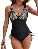 BMJL Women's One Piece Swimsuit Slimming Tummy Control Bathing Suit Lace Modest Swimwear 2025 (Small, Black)
