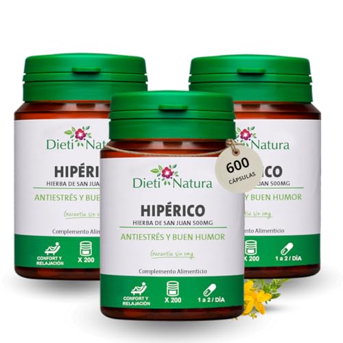 Dieti Natura Hipérico 200 Cápsulas (Pack 3) - Hierba de San Juan con Flavonoides y Hiperforina - Recupera el Equilibrio Emocional y la Relajación - Antiestrés y Buen Humor - Sin OGM