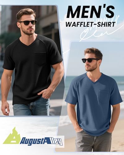 3 Pack Men's T Shirts with Pockets Waffle Knit Casual Textured Short Sleeve Tees V Neck Basic Solid Tops3
