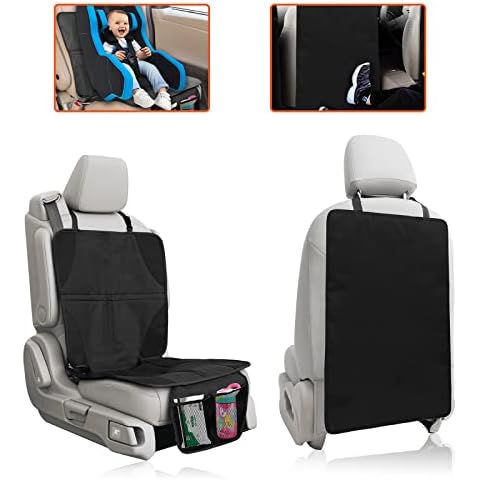 Trobo Car Seat Protector + Back Seat Cover for Kids Feet, Durable Waterproof Carseat Cover for Child Car Seat & Kick Mats Backseat Protector for Leather Seats, Fits Most Vehicles, Travel Accessories Cover