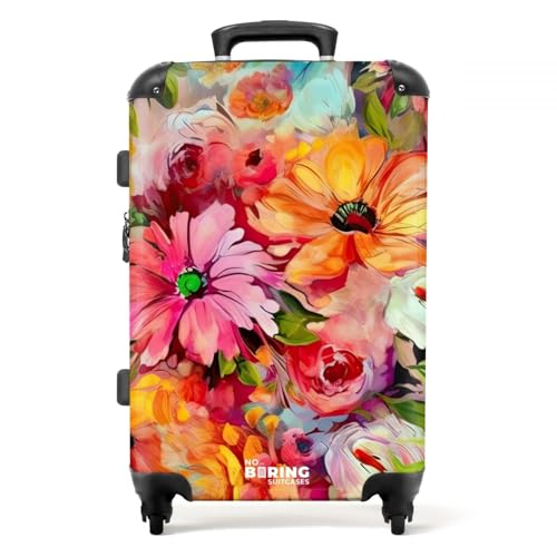 NoBoringSuitcases.com® Koffer groß Trolley Rollkoffer Reisekoffer mit 4 Rollen Fotokoffer - Blumen - Farbenfroh - Kunst - Ölgemälde - 67x43x25cm - 90 Liter