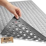 GORILLA GRIP Patented Bath Tub Shower Mat, Machine Washable Bathtub Floor Liner Mats, Suction Cups and Drain Holes to Keep Tubs Clean, Soft on Feet, Bathroom Essentials, 35x16 Inch, Gray Opaque