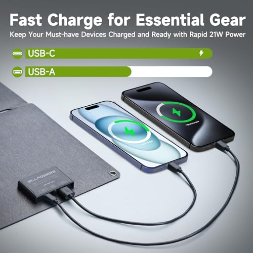 ALLPOWERS 21W 5V Foldable Solar Panel Charger, SP001 Solar Charging Kit with 5V USB-A and USB-C Charging, IP67 Waterproof Portable Solar Panel for Smartphone, Tablets, Outdoor, Camping, Hiking by ALLPOWERS - Image 2