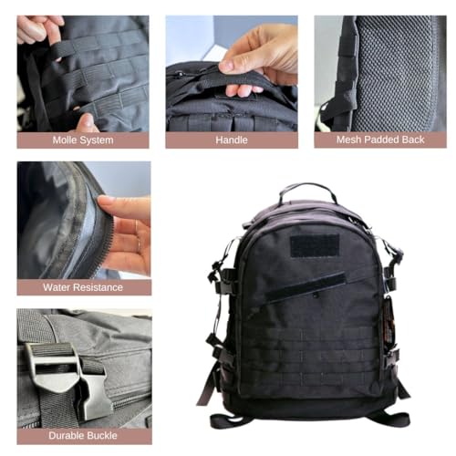 Izgut Carlebben 3D Molle Miltary Sac à dos de randonnée pour sports de plein air quotidiens Sac à dos tactique 25 litres Noir, noir, One Size, Coupe classique – vue 2