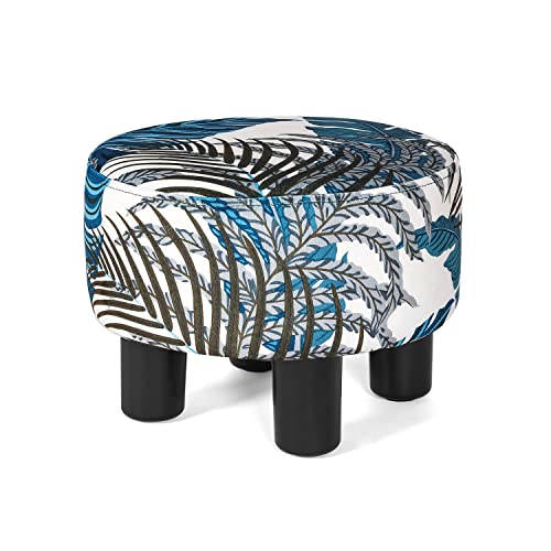 Joveco Small Footstool Ottoman, Round Foot Rest Stool With Non-Skid Plastic Legs, Modern Footrest Pets Step Stool Padded Seat For Sofa Desk Living Room Office Dogs (Leaves) #TOP21