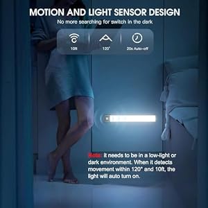 MCGOR 10inch Under Cabinet Lighting, 2 Pack Rechargeable Motion Sensor Light Indoor, 5 Levels Dimmable Magnetic Closet Lights, Wireless Under Counter Lights for Kitchen, Stairs — photo 4 of 6