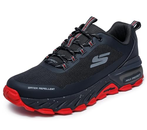Skechers Baskets Max Protect pour Homme, Noir/Rouge, Taille 47,5 UE