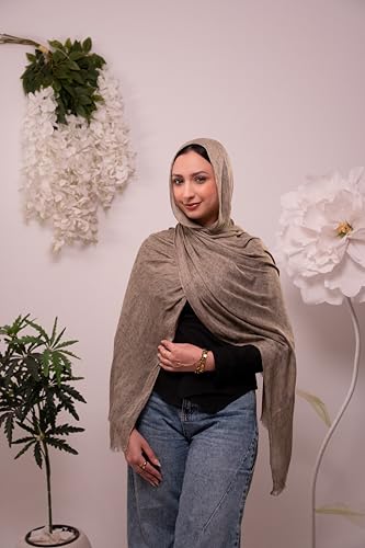 Mila Egyptian Thai Scarf for Women - Classy Gift for Special Occassions - Luxurious Fabric - Women's Hijab - Size (65x200) cm - طرحة قطن شاش تايلاندي مصري - حجاب (Light Cafe)