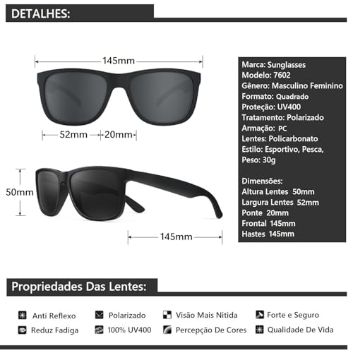 Óculos De Sol Masculino Feminino Proteção UV400 Polarizado Quadrado Original Ciclismo Dirigir Pesca