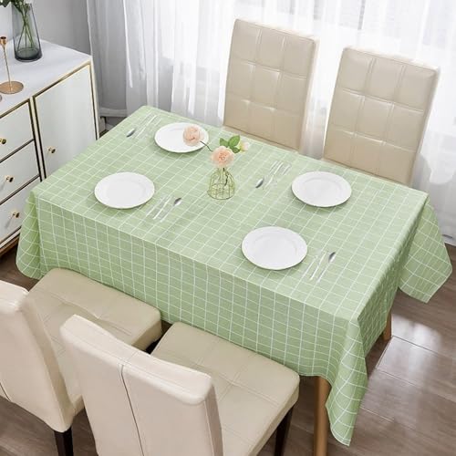 Image of yayafunfun Plastic Tablecloth 137 * 180cm Waterproof Green Checkered Table Cloth Wipeable Plaid Table Cover Rectangular, Wipe Clean Tablecloths Oil Cloth Outdoor Indoor Tablecloth for Party,Picnic