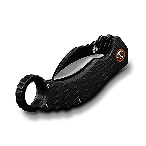 Qsp Edc Karambit Folding Knife With Ball Bearing, D2 Blade 5.375'' G10 Handle. Qs120, Eagle (Black-Satin Finish) #TOP3