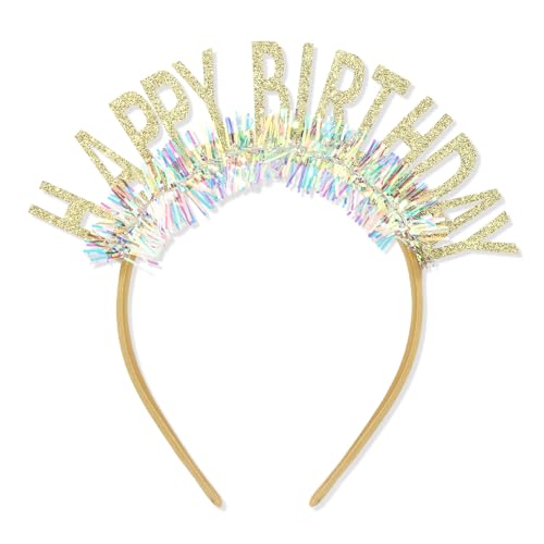 CIEHER Birthday Crown Headband for Women Girls Happy Birthday Decorations Gifts - Gold