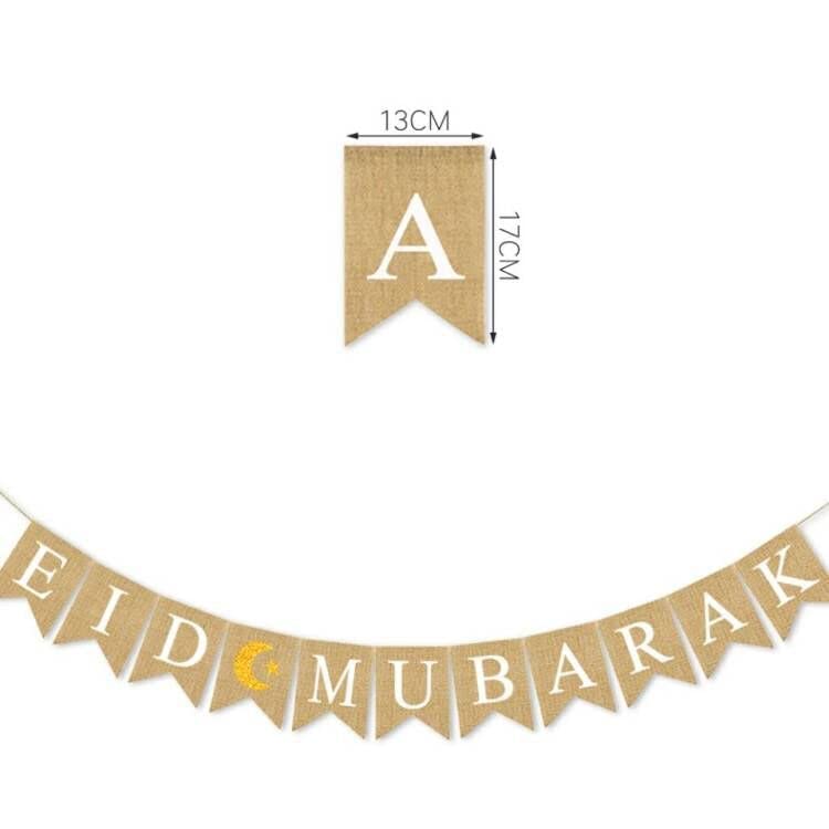 SWHATYW Burlap Eid Mubarak Banner Muslim Party Supplies Fireplace Mantel Decoration, Gold, 13cm*17cm - Image 4