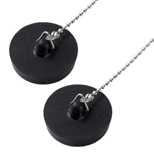 OUDQFCJ 2 Pezzi Tappo per Lavello in Gomma, con Catena, Scarico in PVC, Universale per Vasca da Bagno, Lavandino Cucina, Tappi Lavello e Scarichi, Ottimale per Cucina e Bagno (43 mm) (Nero)