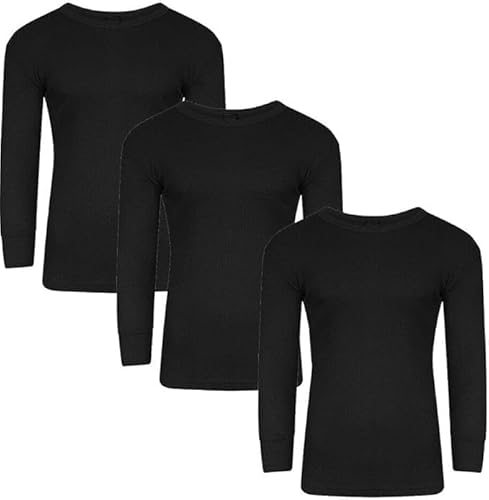 ANZEE Kids Thermal Long Sleeve Base Layer Unisex Top Ultra-Warm Winter Vest Inner Childern Shirt for Outdoor Sports Running Boys & Girls Everyday Wear (6-7-Black Pack of 3)