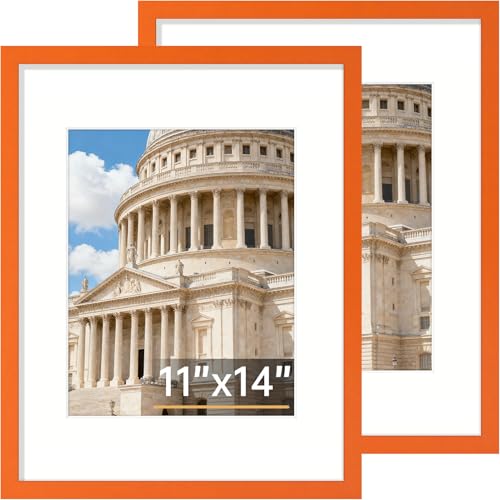 Vittanly 11x14 Picture Frame, Solid Wood Frame with Mat, Orange, 2 Pack