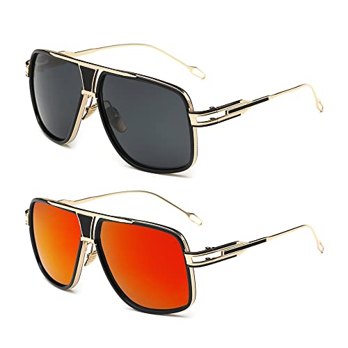 Image of Aviator Sunglasses for Men Retro Fashion Gold Oversized 70s shades | Disco Party Casual Lentes De Sol Hombre Large Big Designer 70s Outfits Sun Glasses Cool Metal Vintage Stylish Tinted Eyewear