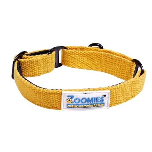 Image of ZOOMIES Martingale Dog Collar, Premium Soft Padded Cotton, No-Pull Training Design, Medium, Yellow, 45 x 2.5 cm