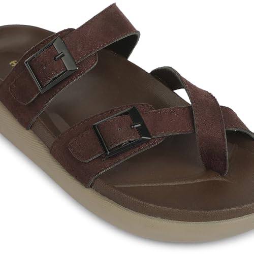 Image of Liberty Healers VAL-37E Slippers for Men - Black & Brown Faux Suede Slip-On Casual Slippers | Soft Cushioned Footbed, Lightweight Everyday Footwear for Home, Daily, Indoor & Casual Wear