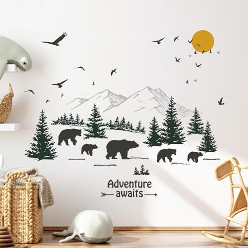 Tanlaby Mountain Forest Bear Wall Stickers, Woodland Pine Tree Animal Inspirational Quotes Wall Decals - Image 2