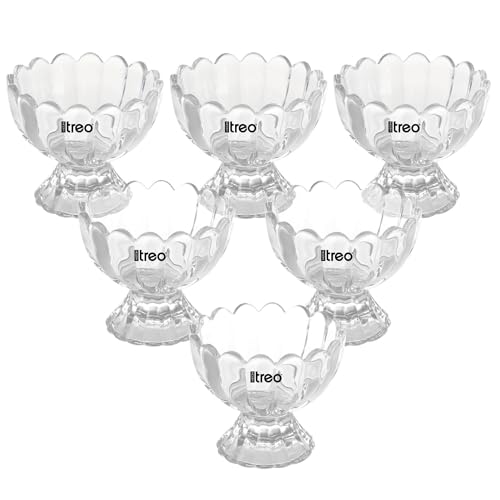 Image of Treo by Milton Floral Glass Dessert Bowls | Wide Mouth for Easy Serving | Perfect for Sundaes, Ice Cream & Layered Desserts | Ideal for Cafes, Parties & Home | Set of 6, 150 ml Each