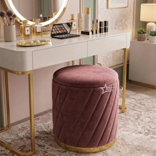 Image of Mythic ArtsRound Upholstered Sitting Stool & Footrest Velvet Storage Ottoman Pouffe16 X 16X 19 inch | Versatile Puffy for Living Room, Bedroom, and Office ? Chic Home Furnishings & Dcor Pink