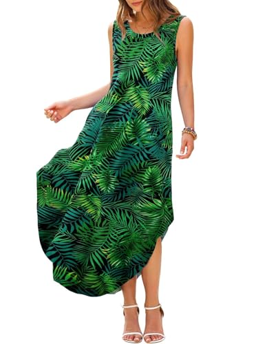 Image of JollieLovin Women Plus Size Summer Tank Maxi Dresses Sleeveless Causal V Neck Beach Long Dresses Swim Cover up (L-5X)